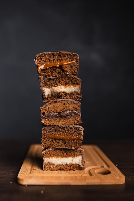 Food Aesthetics - Indulgent stack of chocolate and cream filled br #16777946