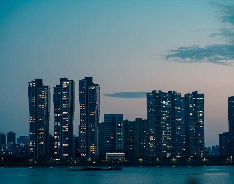 City Architecture - Serene view of Hangzhou's skyline at twilight, s #20856160