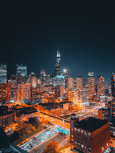 City Architecture - Breathtaking aerial view of Chicago's illuminate #29301002
