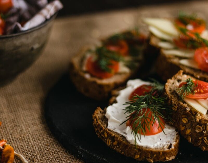 Food Aesthetics - Sliced multigrain bread topped with cream cheese #30876411
