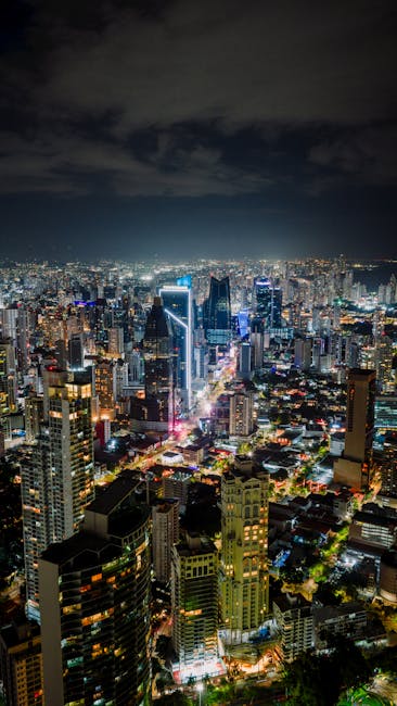 City Architecture - Stunning aerial view of Panama City illuminated #33803481