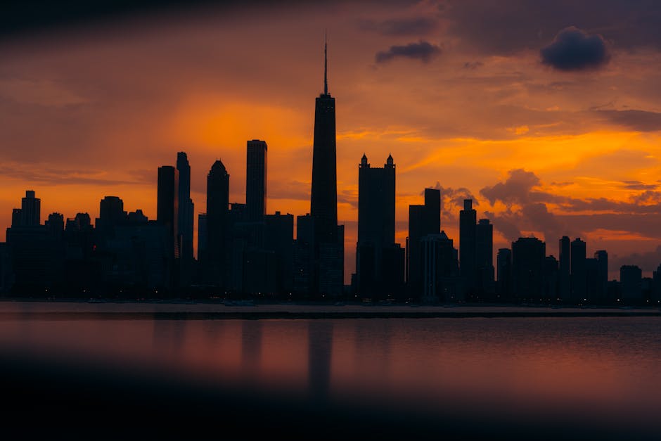 City Architecture - Stunning silhouette of the Chicago skyline with #33927958