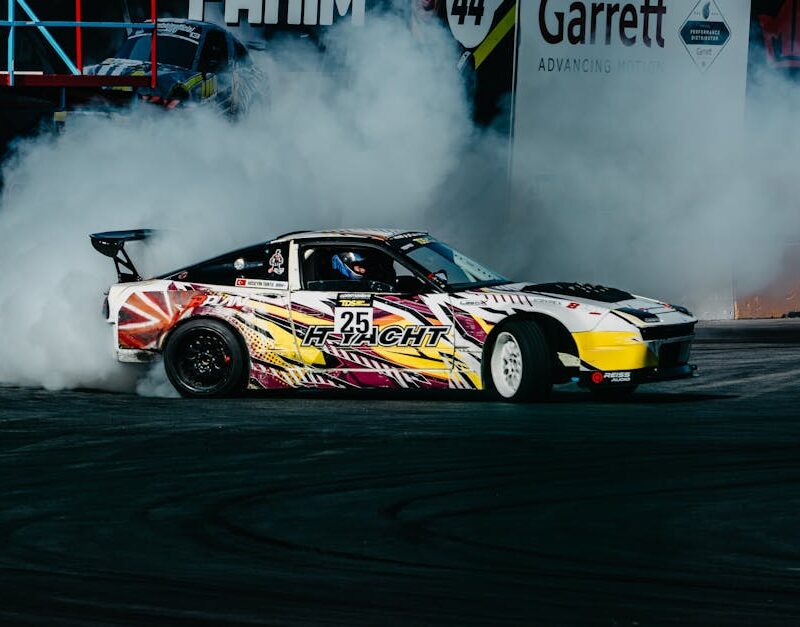 Luxury Cars - Exciting image of a colorful car performing a dr #35415234