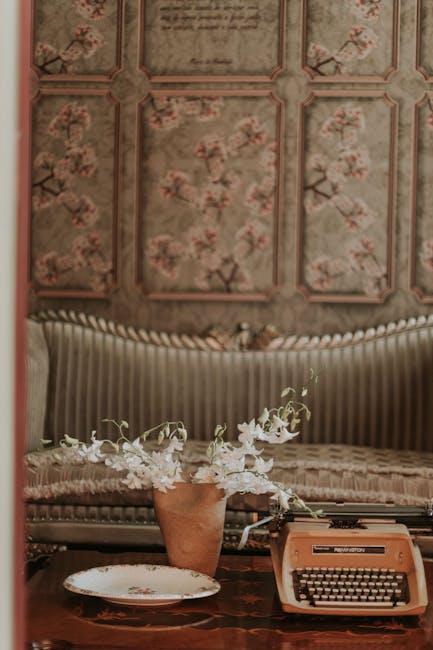 Flowers & Plants - Elegant vintage living room featuring a typewrit #36768702